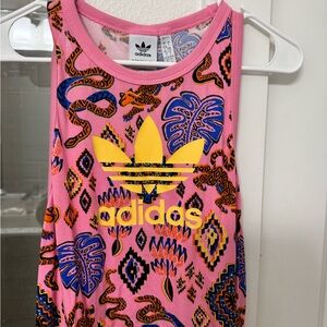 adidas Pink Multicolor Tropical Print Crewneck Tank